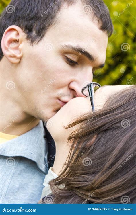 Love Couple Closeup Kissing Looking Happy Stock Image Image Of Female