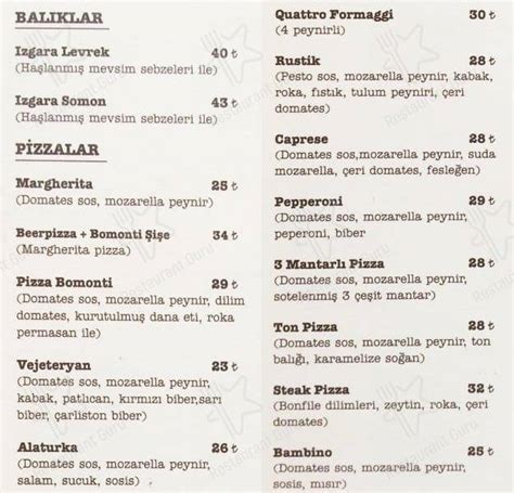 Menu at Bomonti Brasserie Ortakoy Istanbul İskele Meydanı Sok No 22