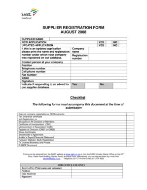 Fillable Online SUPPLIER REGISTRATION FORM AUGUST 2008 SABC Fax Email