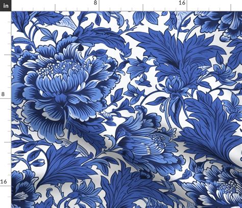 Cobalt Blue And White Chintz Floral Fabric Spoonflower