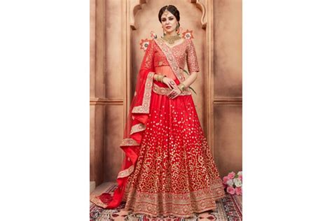 Red Net Embroidered Circular Lehenga Choli