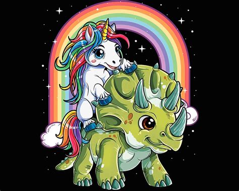 Unicorn Riding Dinosaur Png Triceratops Rainbow Png Design Etsy