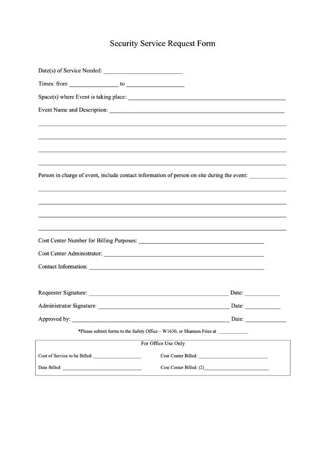 Security Service Request Form Printable Pdf Download