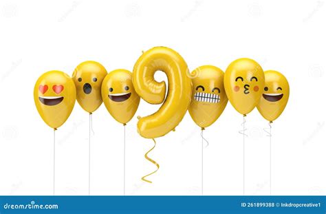 Yellow Birthday Balloon with Emoji Balloon Faces Stock Illustration - Illustration of invitation ...