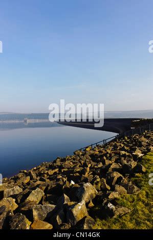 Kielder Water reservoir and dam with valve tower Stock Photo - Alamy