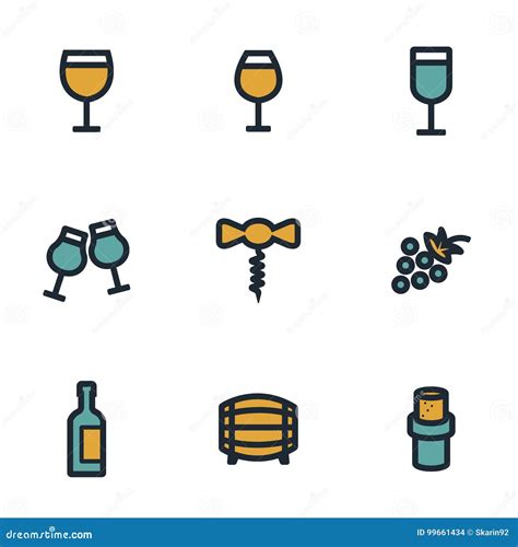 Vector Flat Wine Icons Set Stock Illustration Illustration Of Bottle