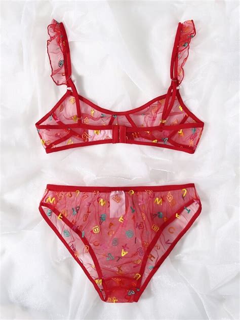 Mesh Letter Sheer Lingerie Set SHEIN UK