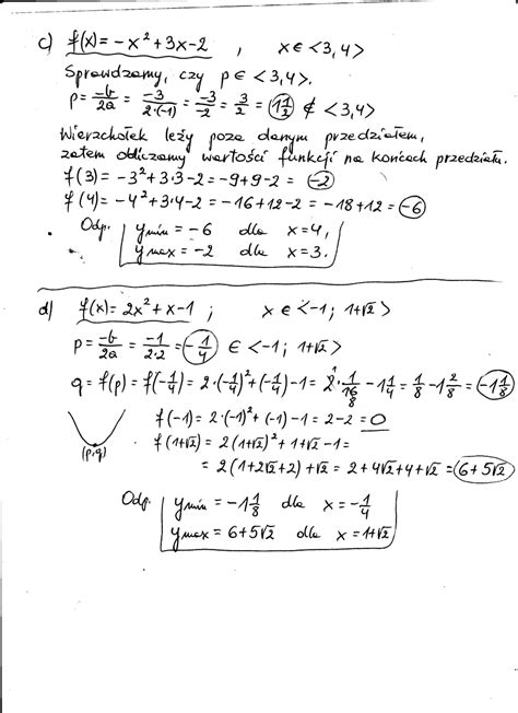 Oblicz najmniejszą oraz największą wartosc funkcji f w podanym