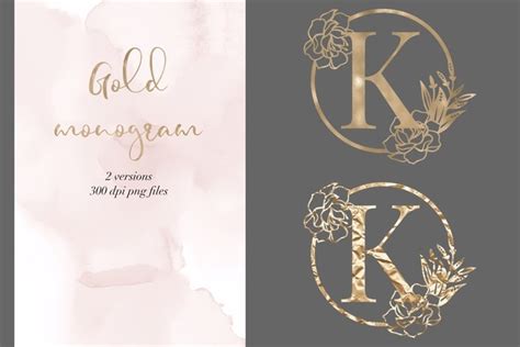 Letter K peony gold monogram, gold monogram transparent PNG