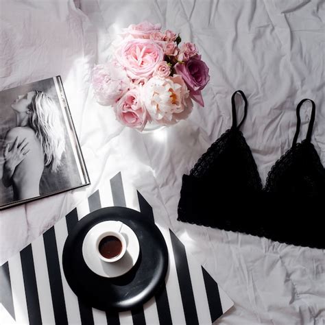 Premium Photo Flat Lay With Lace Lingerie Bouquet Of Roses Coffee