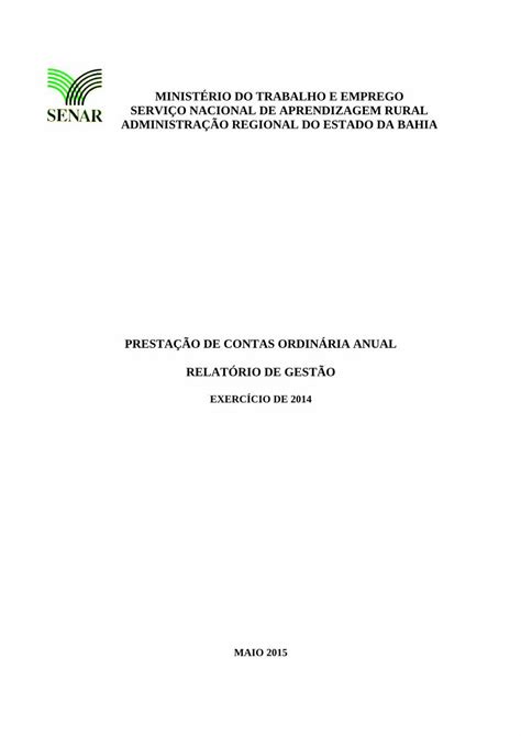 Pdf Relat Rio De Gest O Exerc Cio Sistema Faeb Minist Rio Do