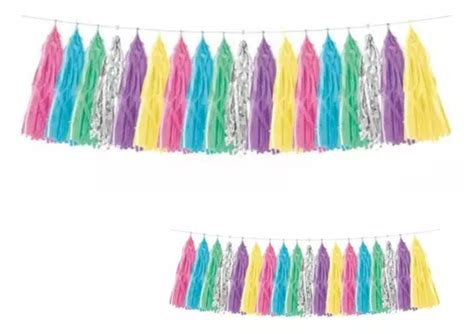 Guirnalda Flecos Borlas Multicolor Pastel Plata Para Armar Mercadolibre