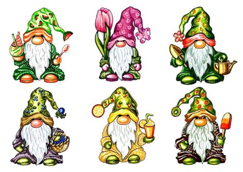 Una Imagen De Dibujos Animados De Gnomos Con Diferentes Colores Y Las