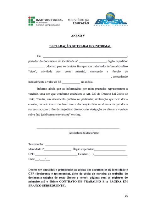 Exemplo De Declara O De Trabalho Informal V Rios Exemplos