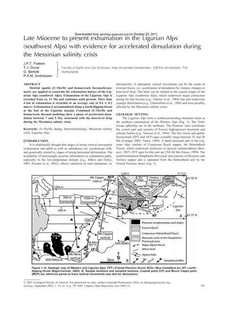 PDF Late Miocene To Present Exhumation In The Ligurian Alps SW Alps