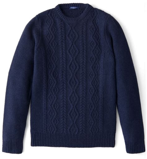 Navy Italian Wool And Cashmere Aran Crewneck Sweater By Proper Cloth