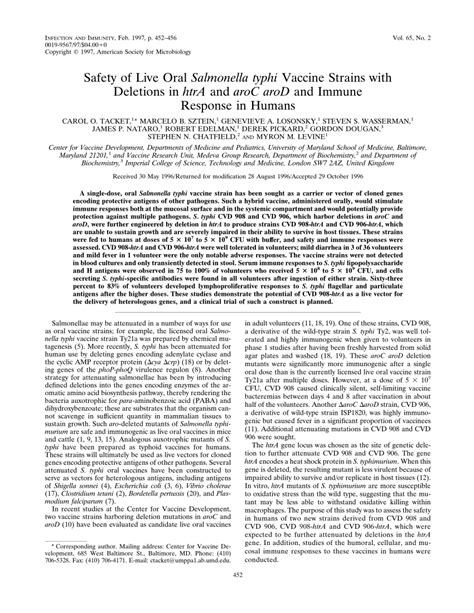 (PDF) Safety of live oral Salmonella typhi vaccine strains with ...