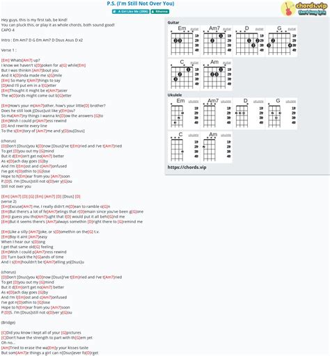 Chord P S I M Still Not Over You Rihanna Tab Song Lyric Sheet