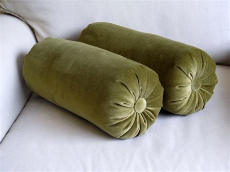 VELVET olive green Bolster pillows 6x14 pair