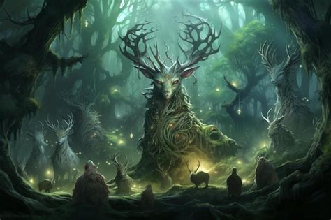 Premium AI Image | a deer with antlers and horns is surrounded by forest and forest.