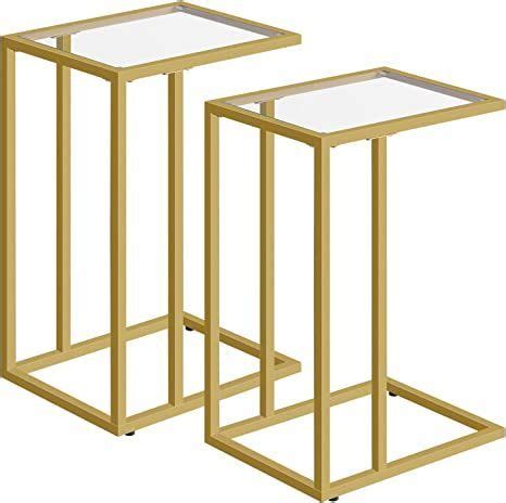 Hoobro C Shaped End Table Set Of Tempered Glass Snack Side Table