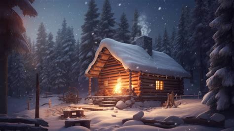 an enchanting desktop wallpaper featuring a cozy winter cabin in the ...