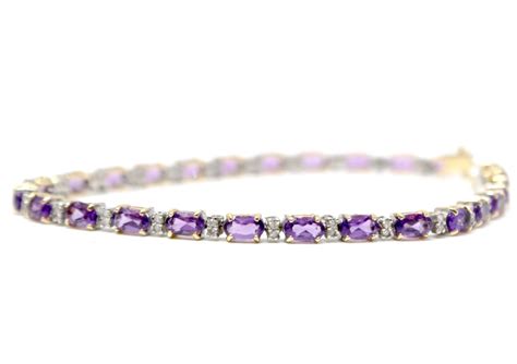 K Yellow Gold Oval Amethyst And Diamond Tennis Bracelet