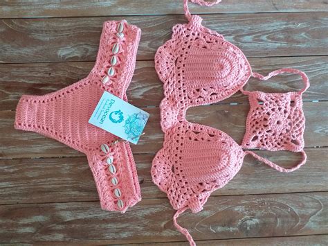 Crochet Bikini Cowrie Shell Crochet Swimsuit Crochet Lace Swimwear Etsy