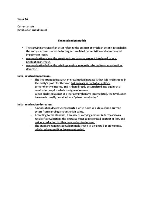 Week 10 non current assest revaluation - Week 10 Current assets