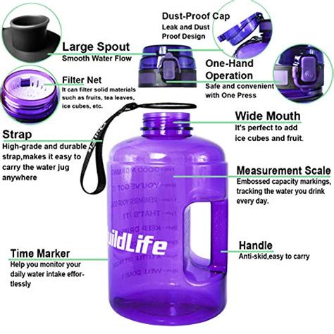 Buildlife Gallon Motivational Water Bottle Wide Mouth With Time Marker