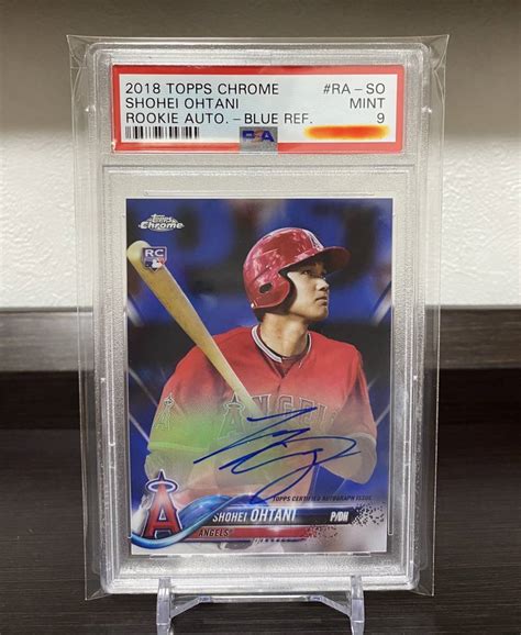 未使用に近い2018 TOPPS CHROME SHOHEI OHTANI ROOKIE AUTO BLUE REFRACTOR PSA9