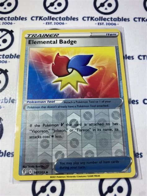 ELEMENTAL BADGE TRAINER Reverse Holo 147 203 Pokémon Card Evolving