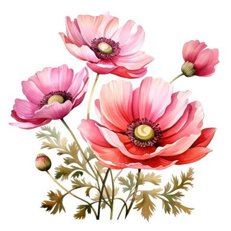 Premium AI Image Beautiful Spring Pink Anemone Bouquet Watercolor