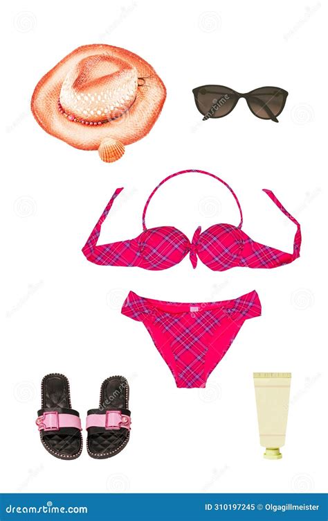 Collage Set Of Girl Beach Summer Clothes And Accessories Female Woman