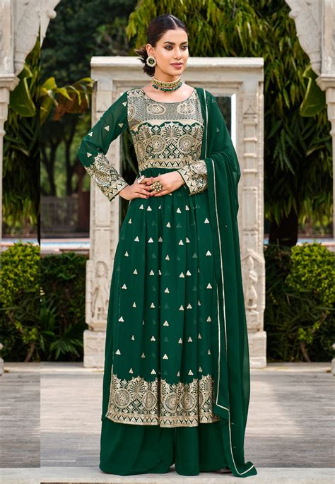 Green Faux Georgette Embroidered Pakistani Suit 272975