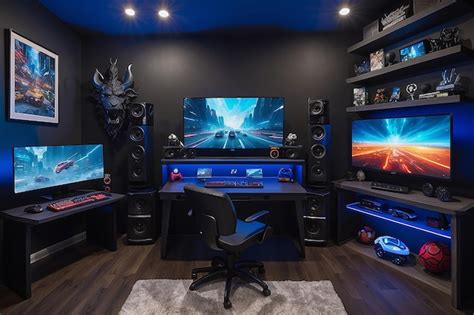 Premium Photo | Contrasting DarkThemed Gaming Room with Bright Accents