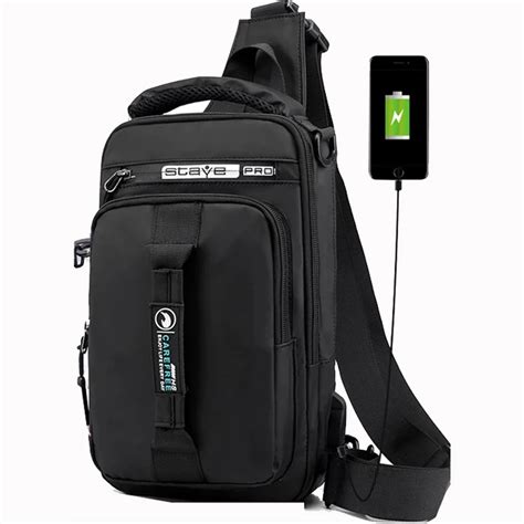 Homens Multifunction Usb Bolsa De Ombro Crossbody Cruz Corpo Estilingue