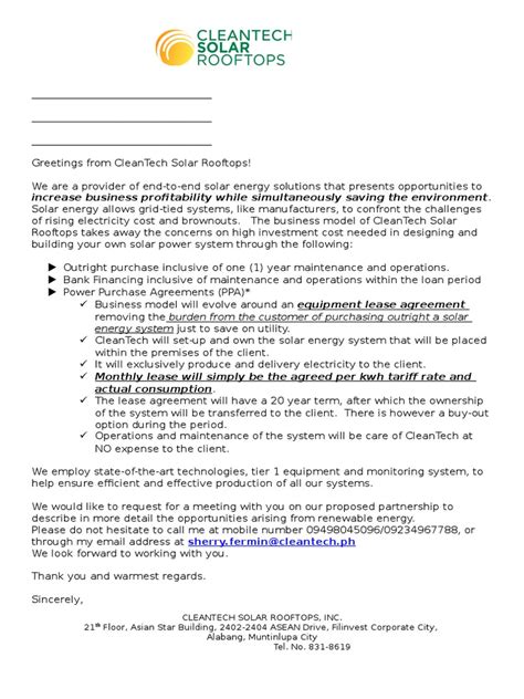 Letter Of Intent Updated Pdf Clean Technology Solar Power