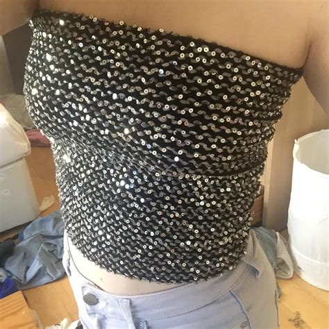 Silver Sequin Boob Tube Skirt Party Festival Top Depop