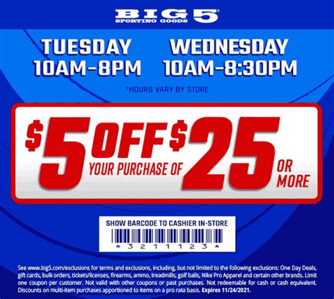 5 Off 25 At Big 5 Sporting Goods Big5 The Coupons App®