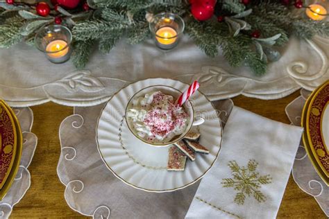 Peppermint Hot Chocolate With Whipped Cream And Peppermint Bark Stock Image Image Of Cream