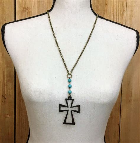 Maltese Iron Cross Outline Necklace With Turquoise T Of Faith