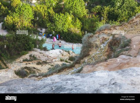 People In The Thermal Waters In Bagno Vignoni Italy Stock Photo Alamy