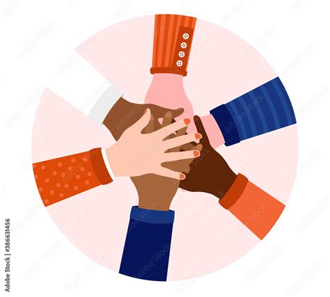 Diversity hands in circle - Oval illustration of diverse hands. All for one and unity concept ...