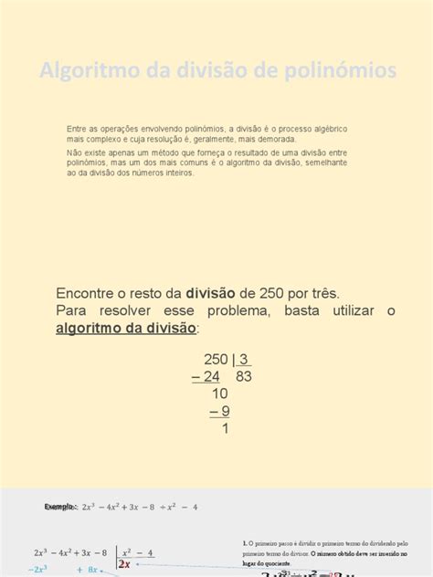 Algoritmo Da Divisão De Polinómios Pdf Divisão Matemática