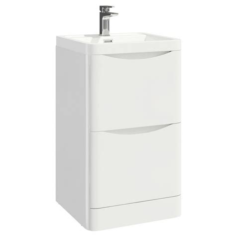 Iona Contour Gloss White Floor Mounted Two Drawer Vanity Unit And Basin