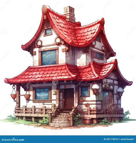 House Anime Style, House Red Tile White Background High Quality Ai ...