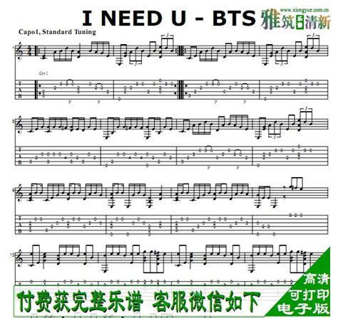 防弹少年团BTS I Need U 指弹吉他谱