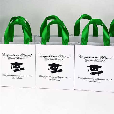 25 Graduation Celebration Bags With Green Satin Ribbon Handles Etsy