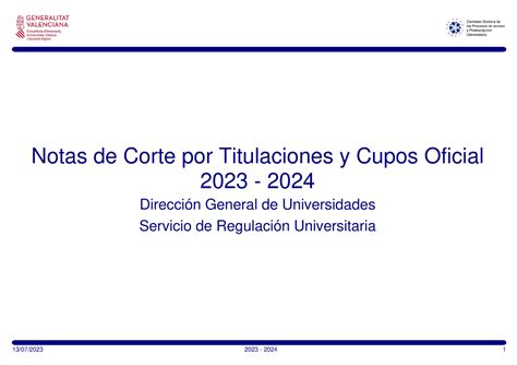 6 Notas Corte Valencia Notas De Corte Por Titulaciones Y Cupos